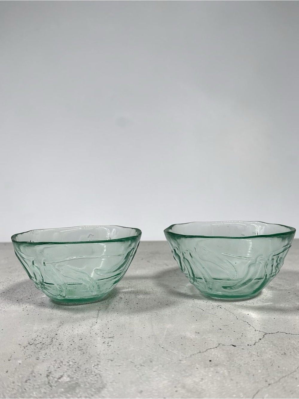 Vintage Vidrios San Miguel Recycled Green glass “Chili Pepper” bowls Set of 2